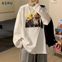 ASRV เสื้อเบลาส์คอกลมสำหรับผู้ชาย,เสื้อทรงหลวมเสื้อยืดแบบหลวมเสื้อยืดอเนกประสงค์แขนยาวใส่ทับเสื้อ