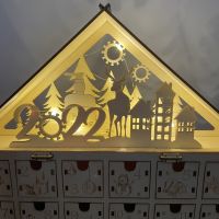 4XFA Advent Calendar Number 1-24 Wooden Countdown Christmas Storage Box Holiday Gift