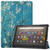 สำหรับ Amazon Fire HD 10 (2021) เคสหนังฝาพับแบบแนวนอนรูปแบบการวาดสีที่มีฟังก์ชั่นสามแท่นวางพับได้ &amp; นอนหลับ/ปลุก (ดอกแอปริคอต)