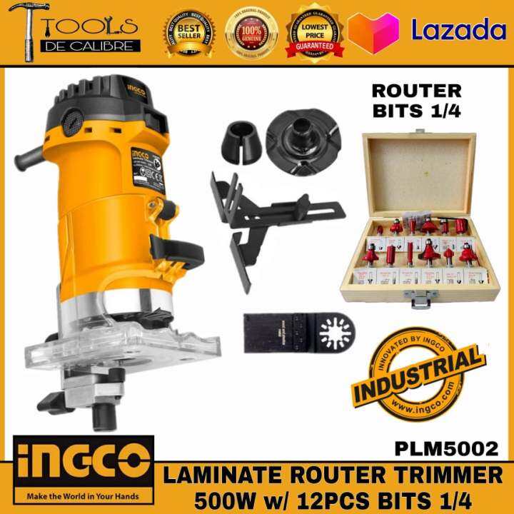 INGCO Laminate Router Trimmer 500W (PLM5002) with 12 PCS Router Bits 1/