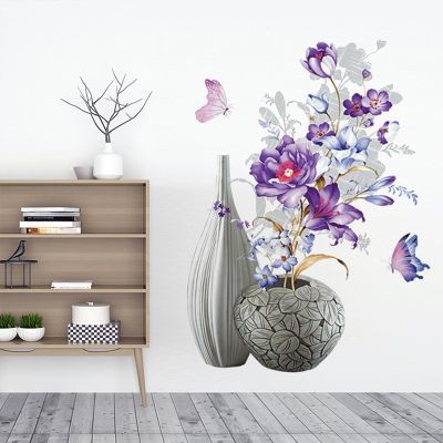 Vintage Style 3D Vision Flower Vase Wall Stickers Home Decor Japan Removable Wall Decals for Living Room Bedroom Porch Backdrop
