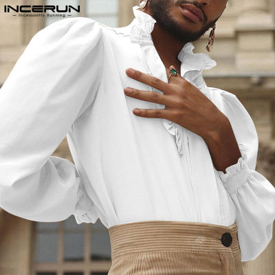INCERUN เสื้อแขนยาวยุคกลางแนววินเทจสำหรับผู้ชาย,เสื้อสไตล์โกธิคสำหรับใส่ไปงานเลี้ยง (สไตล์ตะวันตก)