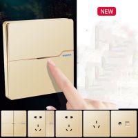 hot！【DT】 250V 86mm 1/2/3/4 gang 1/2 way rose gold  flat concealed embedded wall switch weak current socket set V9