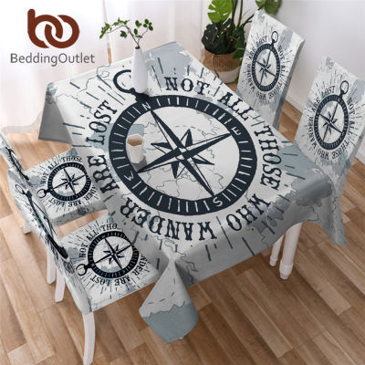 BeddingOutlet Compass Tablecloth for Kitchen Nautical Map Waterproof Table Cloth World Map White Decorative Table Cover