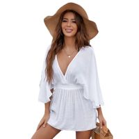 COD DSFGRDGHHHHH Summer Sexy V-Neck Beach Dress Women 2023 White Boho Clothing High Waisted Long Sleeve Blouse Mini Casual Dress