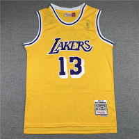 Mn ผ้าพันคอ Lakers No. 13ชุดกีฬาบาสเกตบอล Wilt Chamberlain วินเทจสีเหลืองย้อนยุคเสื้อเทนนิส