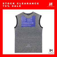 (SIX P.M.) TOP DYED TANK TOP WITH PRINTED ON FRONT / เสื้อกล้าม ยูนิเซกส์ สีเทาทอปดาย พิมพ์ลายกราฟฟิก ยางสีน้ำเงิน / S19