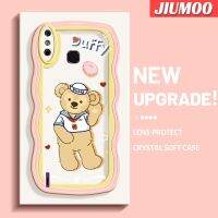 JIUMOO เคสสำหรับ Infinix Smart 4 X653 4C อัจฉริยะเคสลายการ์ตูนหมีมาการองมีสีสันสวยงามขอบครีมเป็นคลื่นเคสมือถือกันกระแทกแบบใสนิ่มเคสโปร่งใสลายกล้องถ่ายรูปที่สร้างสรรค์เรียบง่ายอ่อนโยนป้องกัน