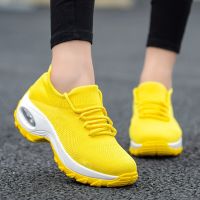 Cushioning Women Sock Sneakers Breathable Mesh Yellow flat Shoes Height Increasing Wedge Sports Shoes Thick Sole Platform 42 Shoes Accessories