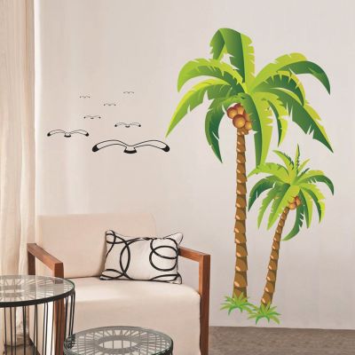 Coconut Palm Tree Sticker Tropical Beach Wall Decal Living Room Backdrop Sticker