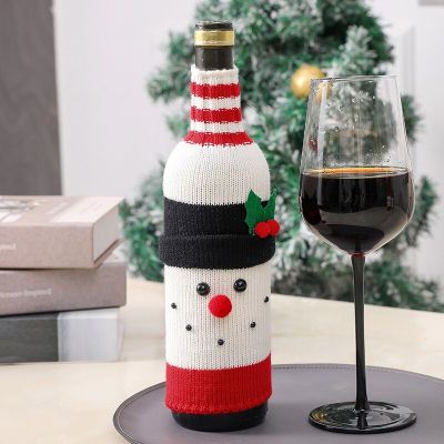 ชุดขวดไวน์แบบถักการตกแต่งคริสต์มาสผ้าคลุมขวดไวน์ชุดชุดแต่งหน้าเค้กรูปขวดแชมเปญแบบถัก JPZ3824เครื่องมือบาร์ไวน์สำหรับร้านอาหารเค้าโครงฉากวันหยุด