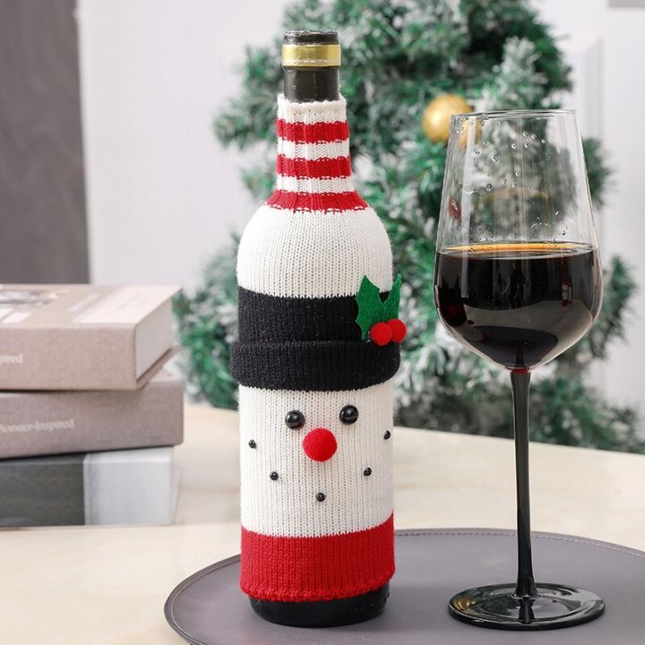ชุดขวดไวน์แบบถักการตกแต่งคริสต์มาสผ้าคลุมขวดไวน์ชุดชุดแต่งหน้าเค้กรูปขวดแชมเปญแบบถัก-jpz3824เครื่องมือบาร์ไวน์สำหรับร้านอาหารเค้าโครงฉากวันหยุด