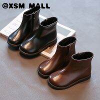 XSM MALL วินเทจที่เรียบง่ายสาวสั้นมาร์ตินรองเท้าหนังที่มีคุณภาพสูงซิปนุ่มแต่เพียงผู้เดียวป้องกันการลื่นเด็กรองเท้า2-16ปี T22N09CC-127