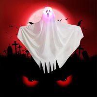 24in Horror Flying Glowing White Ghost Hanging Ghost LED Lights for Front Yard Patio Lawn Garden Party Decor and Holiday