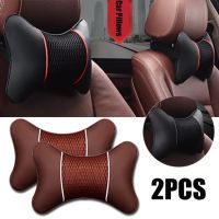 2Pcs PU Leather Knitted Car Pillows Headrest Neck Rest Cushion Support Seat Accessories Auto Black Safety Pillow Universal