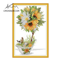 Crossdecor Cross Stitch ออกแบบใหม่สัตว์รูปแบบ Aida 14CT 11CT ผ้า Handmade ปักชุดพร้อมวัสดุสำหรับผู้เริ่มต้นตกแต่งสำหรับ Sala Wall-ดอกทานตะวันดอกสีเหลือง