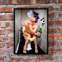 HAOCHU Modern Toilet Sexy Lady Wall Art Figure Pictures Canvas Painting Oil Poster for Bar Hotel Lavatory Home Decor No Frame Drawing Painting Supplie