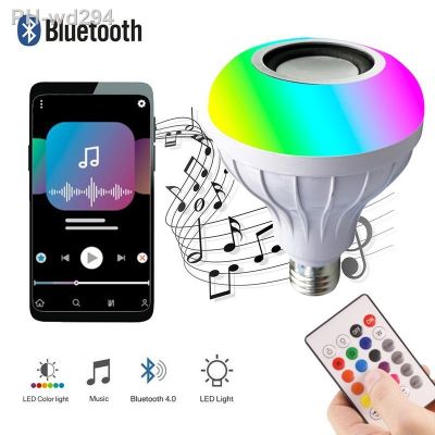 Smart 12W Bluetooth Led Rgb Sound Box Musical Light Box Audio Dimmable Light Bulb E27 Lamp with Remote Controllor