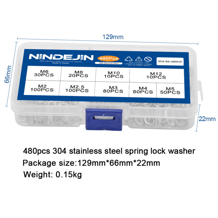 nindejin-300-480pcs-ล็อคเครื่องซักผ้าสแตนเลสสีดำคาร์บอนเหล็ก-m2-m2-5-m3-m4-m5-m6-m8-m10-m12ฤดูใบไม้ผลิล็อคเครื่องซักผ้า-assortment-kit