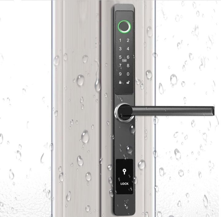 ประตูบานเลื่อนอลูมิเนียมประตูบานเลื่อนบางรหัสผ่านโดยใช้ลายนิ้วมือกันน้ำสำนักงานบ้านประตูล็อคอัจฉริยะ