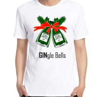 Gin คริสต์มาส Gingle Bells Xmas ขนาดใหญ่แขนสั้นพิมพ์ O-Neck Cotton เสื้อยืด Streetwear เสื้อผ้าผู้ชายฤดูร้อน