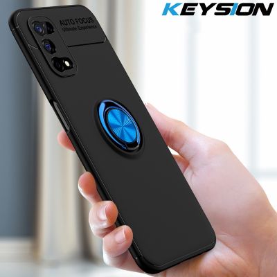 「Enjoy electronic」 KEYSION Shockproof Phone Case For Realme 7 5G 7 Pro Soft Silicone Metal Ring Stand Phone back cover for Realme V5 5G Q2