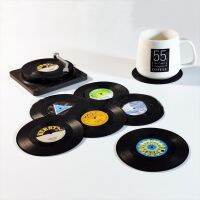 【hot】◑▤  6 Pcs 4.2inch Coasters Tableware Glue Absorbent Vinyl Disk With Holder Accessories