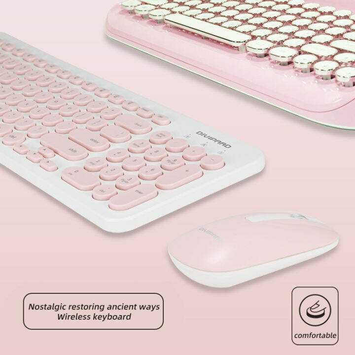 Wireless Keyboard Mouse Combos Mechanical Feel 2.4GHz Round Keycap Silent Optical Gaming Mice