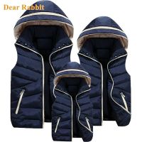 【CC】 Parent-Child Matching Outfits Hooded Child Waistcoat Cotton Baby Boys Kids Jacket Children Outerwear 100-180cm