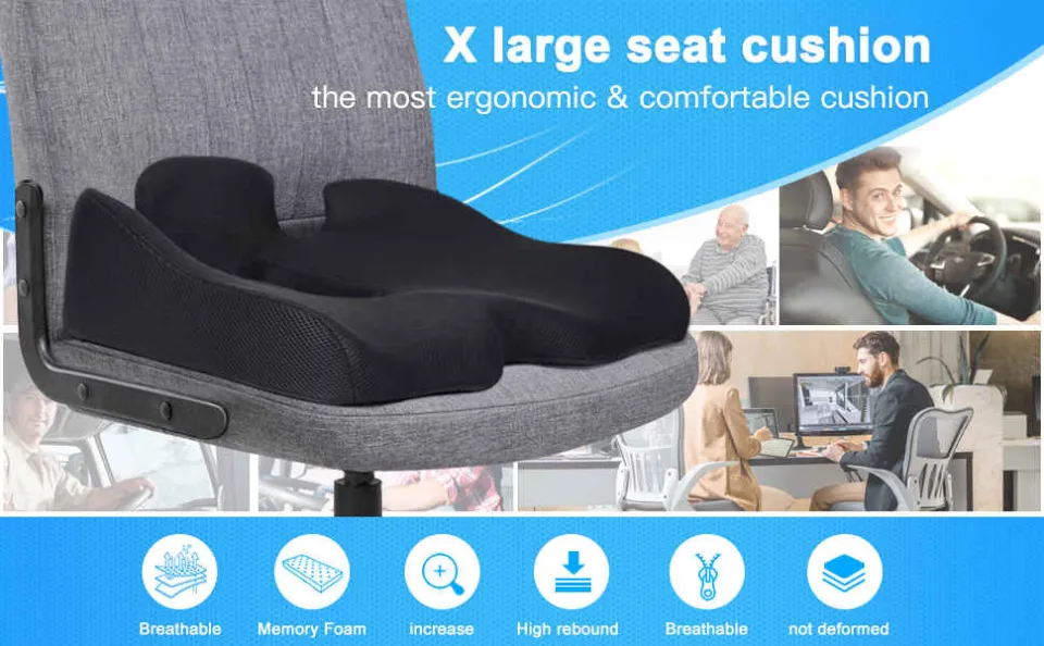 Benazcap X Large Memory Seat Cushion for Office Chair Pressure Relief  Sciatica