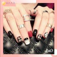 HAAR เล็บปลอม นิ้ว มือ D47 เล็บเจล อะคริลิก แฟชั่น สำเร็จรูป สไตล์ เกาหลี 24 ชิ้น พร้อม กาว, สติ๊กเกอร์ซิลิโคน, แผ่นเช็ดทำความสะอาด แอลกอฮอล์, ตะไบ และ ไม้แต่งเล็บ จัดจำหน่ายโดย HAAR Distributed by HAAR