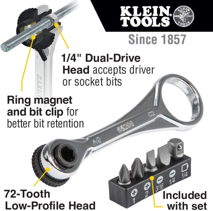 klein-tools-65200-ratchet-set-5-piece-mini-ratchet-set-with-phillips-slotted-and-adapter-for-other-socket-sizes-for-tight-spaces