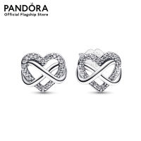 Pandora Infinity heart sterling silver stud earrings with clear cubic zirconia เครื่องประดับ ต่างหู ต่างหูเงิน ต่างหูแพนดอร่า แพนดอร่า