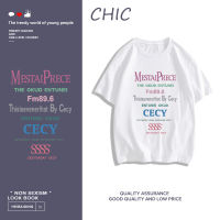 CHIC ผ้าฝ้ายแท้ ตัวอักษรแฟชั่นพิมพ์เสื้อยืดแขนสั้น สไตล์สบาย ๆ T0357