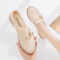 [COD] Slip-on womens shoes new hot style single spring all-match chunky heel leather British loafers