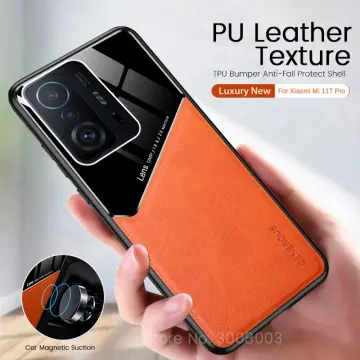 xiomi 11t pro case leather texture car magnetic holder cover for