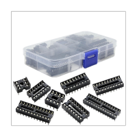 66PCS IC Chip Holder in Line IC Base IC Socket Chip IC Socket Chip Base Sample Box Flat Foot