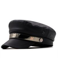 Kepi หมวกเบเร่ต์หนัง Pu ย้อนยุคแนวแฟชั่นหัวเข็มขัดเหล็กหมวกสตรีใหม่หมวกทรงแปดเหลี่ยมดิบสำหรับผู้หญิงหมวกฤดูใบไม้ร่วงหมวกผู้หญิง JimEd