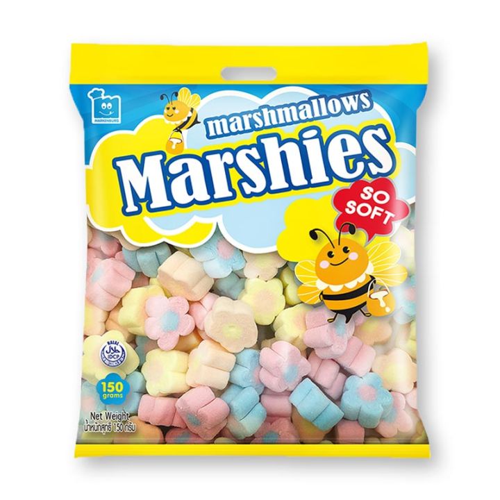 สินค้ามาใหม่-มาร์ชี่ส์-มาร์ชแมลโลว์-รูปดอกไม้-กลิ่นวานิลลา-150-กรัม-marshies-vanilla-flower-marshmallows-150-g-ล็อตใหม่มาล่าสุด-สินค้าสด-มีเก็บเงินปลายทาง