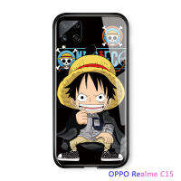 UCUC เคสโทรศัพท์เคสสำหรับRealme C15 กรณีการ์ตูนสำหรับชายอะนิเมะสำหรับMen Luffy Glossyกระจกเทมเปอร์กรณี