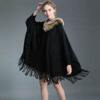 (ร้อน) Faux Fur Coat Cape ฤดูหนาวผู้หญิงเสื้อกันหนาวขนาดใหญ่กระโปรง Poncho Fur Vneck หลวมสาว Warm พู่ Shawl Wrap Overcoat