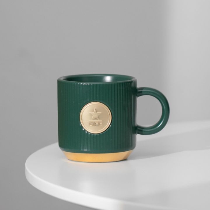 ของขวัญเหยือกแก้วน้ำเซรามิกลายทางสีเขียวเข้มถ้วยกาแฟ-starbucks-เทพธิดาสามารถพิมพ์ได้-qianfun