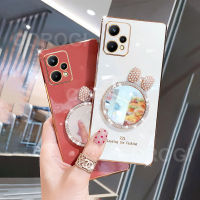 เคส Realme Narzo N55 N53 50 50 Pro 5G 50A 50A 50i 50i Prime 20 Pro พร้อมโบว์แต่งหน้ากระจก6D หรูหรากรอบสี่เหลี่ยมเงางามผู้หญิงเคสมือถือซิลิโคนกันกระแทก Casing Ponsel ฝาครอบด้านหลัง