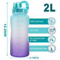 2L BPA Free Plastic Gallon Sports Leakproof Time Marker Straw Water Bottle For Outdoor Portable Drinkware Drink Bottle