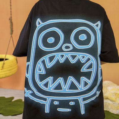 CALMMIND NEON LIGHT MONSTER BLUE SHORT SLEEVE OVERSIZE T-SHIRT - L