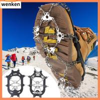 WENKEN การปีนเขา ป้องกันการลื่นไถล Crampons 24-ฟัน รองเท้าเดินบนหิมะ โซ่รองเท้าหนามีที่จับ การปีนเขา รองเท้าน้ำแข็งน้ำแข็ง