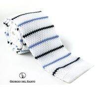 Giorgio Del Sarto Knitted Necktie White with Fabric Texture เนคไทไหมพรมสีขาวมีเท็กเจอร์