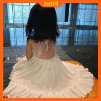 COD SDFGERGERTER [Ethel] girls fashion white beach dress for kids 1 - 10 years old Open back sexy long dress casual suspender princess dresses