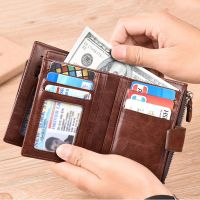 2021 Fashion Mens Coin Purse Wallet RFID Blocking Man Leather Wallet Zipper Business Card Holder ID Money Bag Wallet Male
