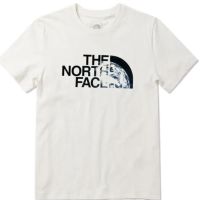 TheNorthFace เสื้อยืดแขนสั้นผ้าฝ้ายแบรนด์อินเทรนด์ใหม่ฤดูร้อนพิมพ์รอบคอ Logo Huruf โลกเสื้อคู่รักลำลอง